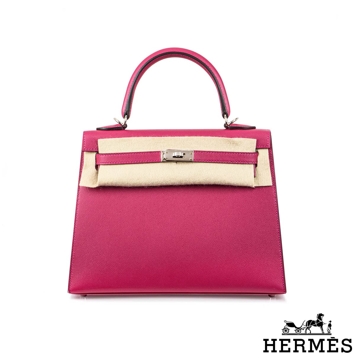 Hermés Kelly II Sellier 25cm Verso Rose Pourpre/Sienna Veau Madame PHW